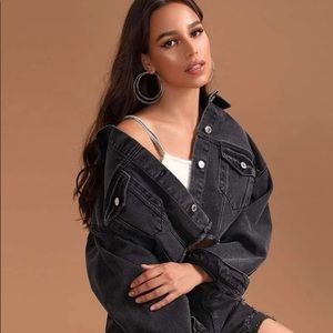 Drop Shoulder Black Jean Jacket